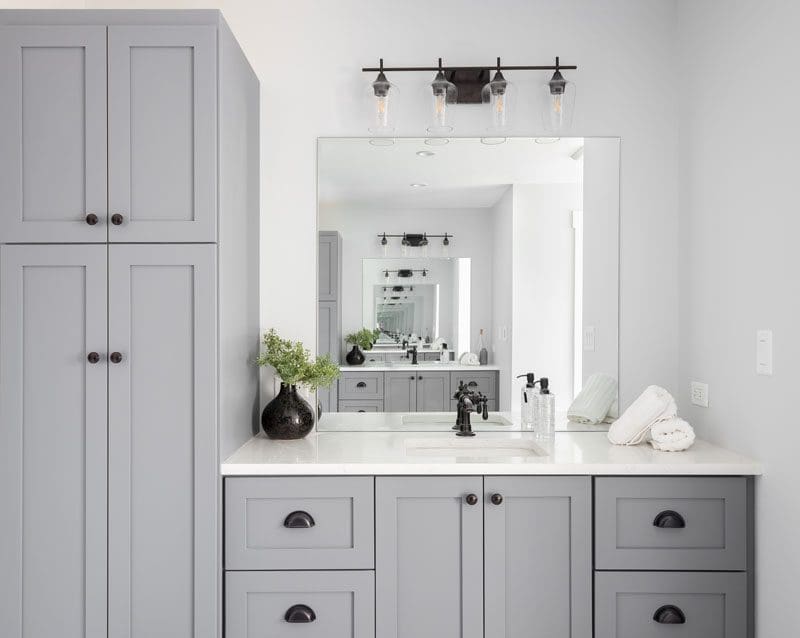 Bathroom with gray cabinets